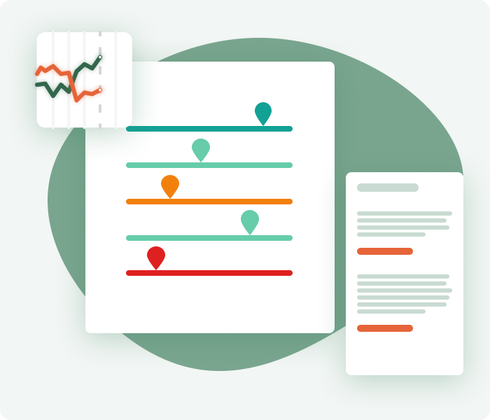 Illustration of personalized health markers and reports displayed on digital documents and charts.