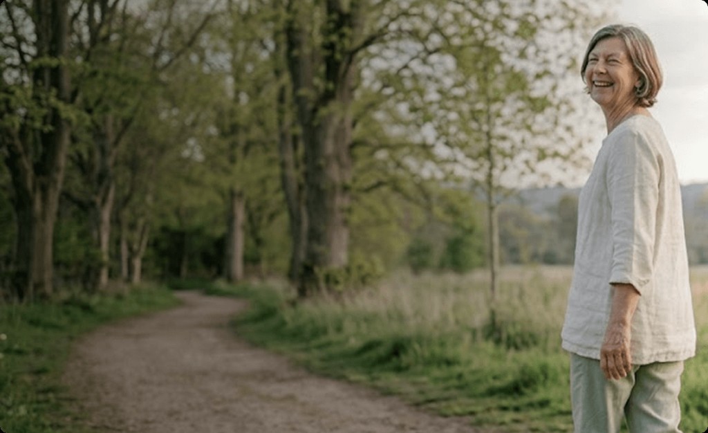 Woman walking outdoors on a sunny path